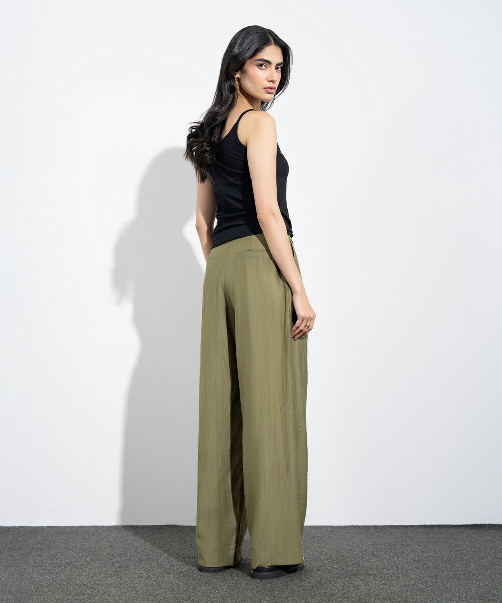 Women's Western Mustard Straight-Fit Textured Trouser