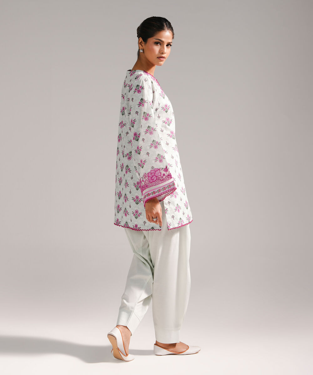 Women's RTW Slub Lawn Embroidered Seafoam Green Straight Shirt
