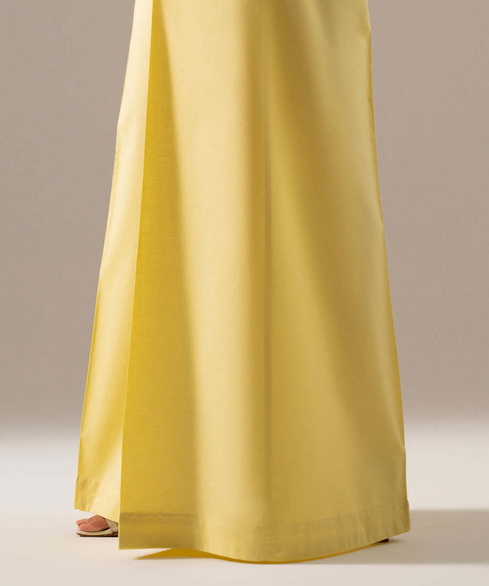 Women's RTW Cambric Solid Pale Yellow Flared Pants