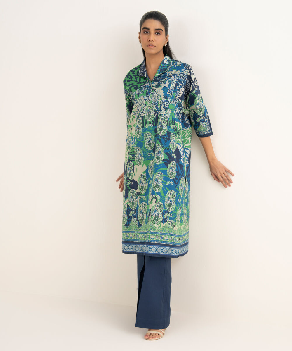 Women's Unstitched Lawn Printed Blue 2 Piece Suit