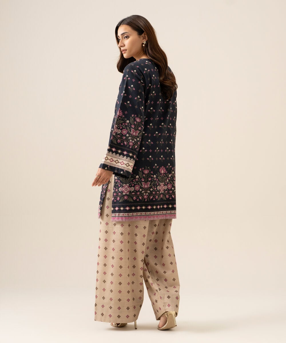 Women's Unstitched Light Khaddar Embroidered Plum 2 Piece Suit