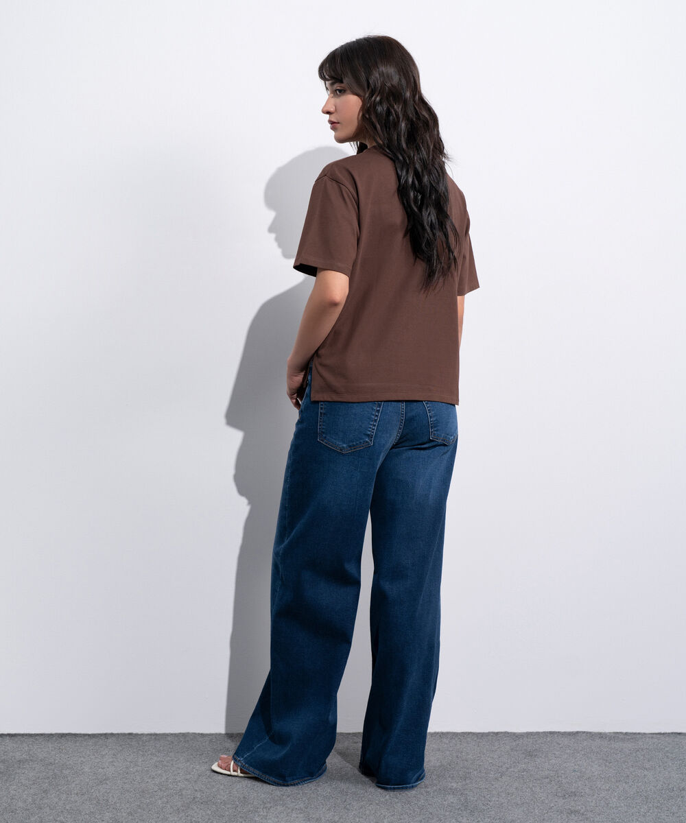 Women's Western Brown T-Shirt With Crochet Patch