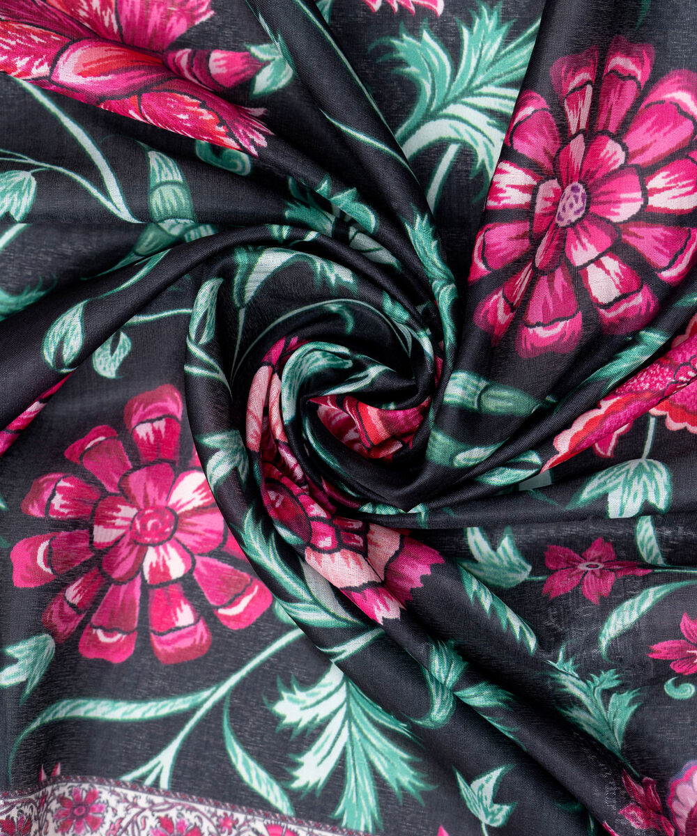 Textured Silk Black Printed Dupatta