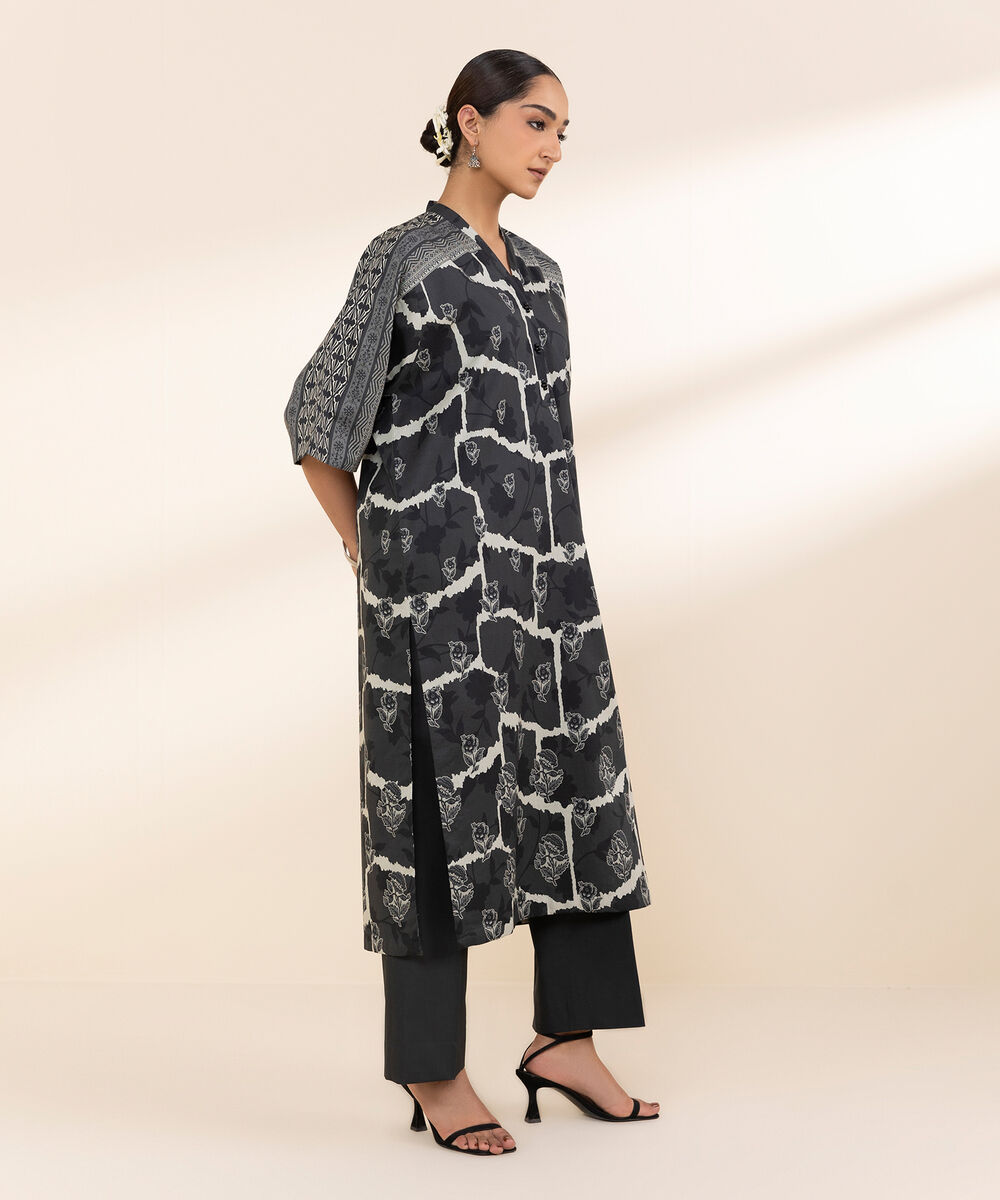 Women's Unstitched Lawn Printed Black Shirt