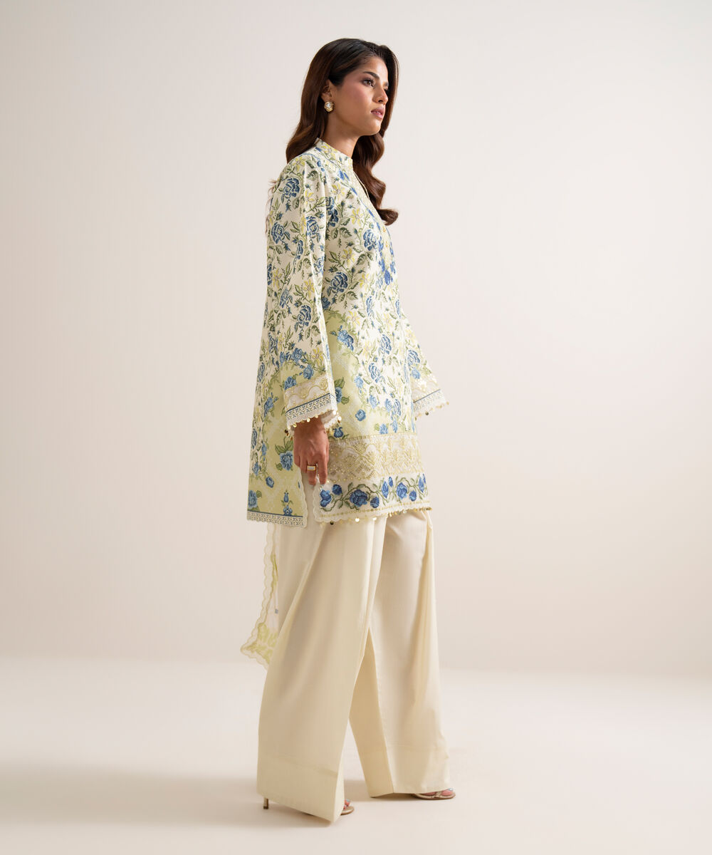 Women's Unstitched Zari Cotton Embroidered Multi 3 Piece Suit