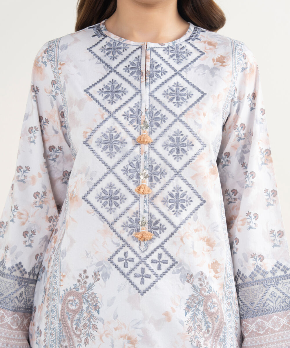 Women's Unstitched Lawn Embroidered Grey 3 Piece Suit