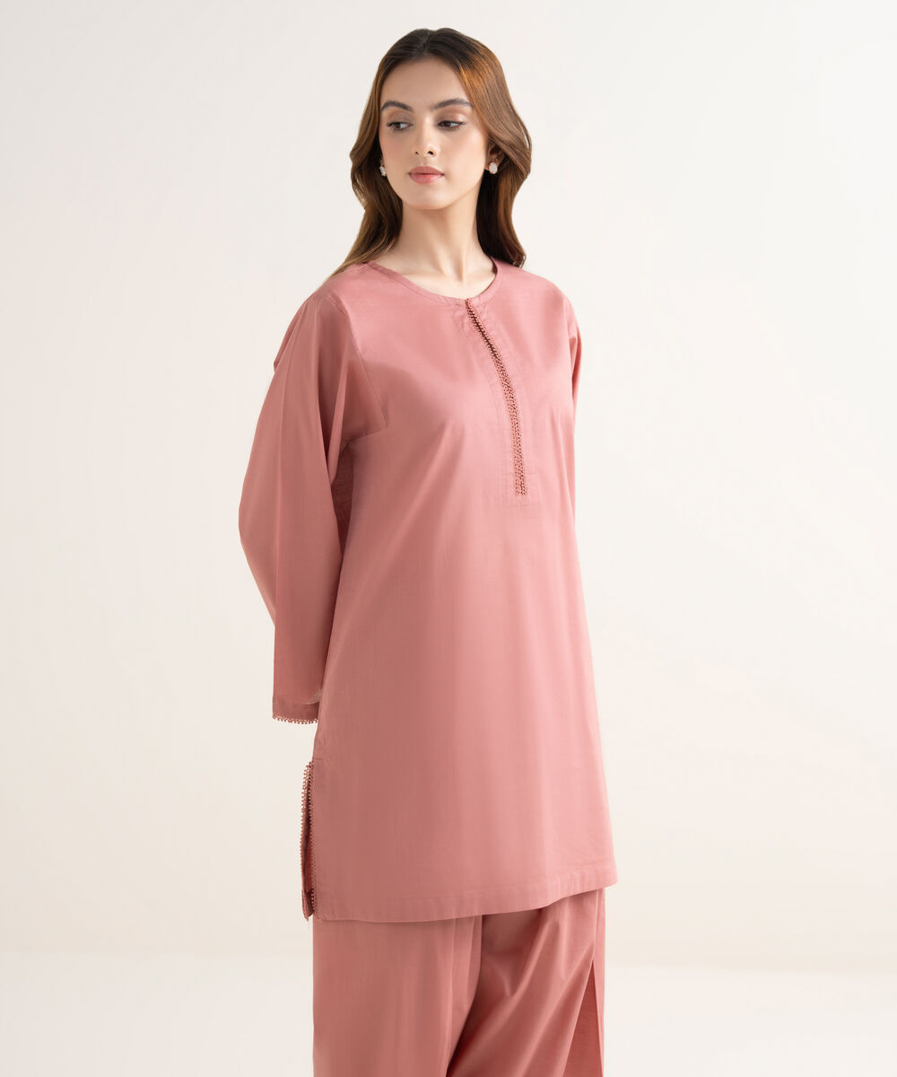 Women's RTW Light Khaddar Solid Drop Shoulder Pink Shirt