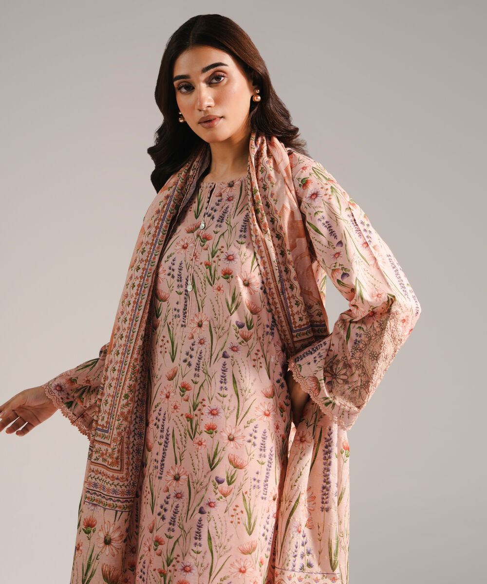Women's RTW Zari Lawn Embroidered Pink 3 Piece Suit