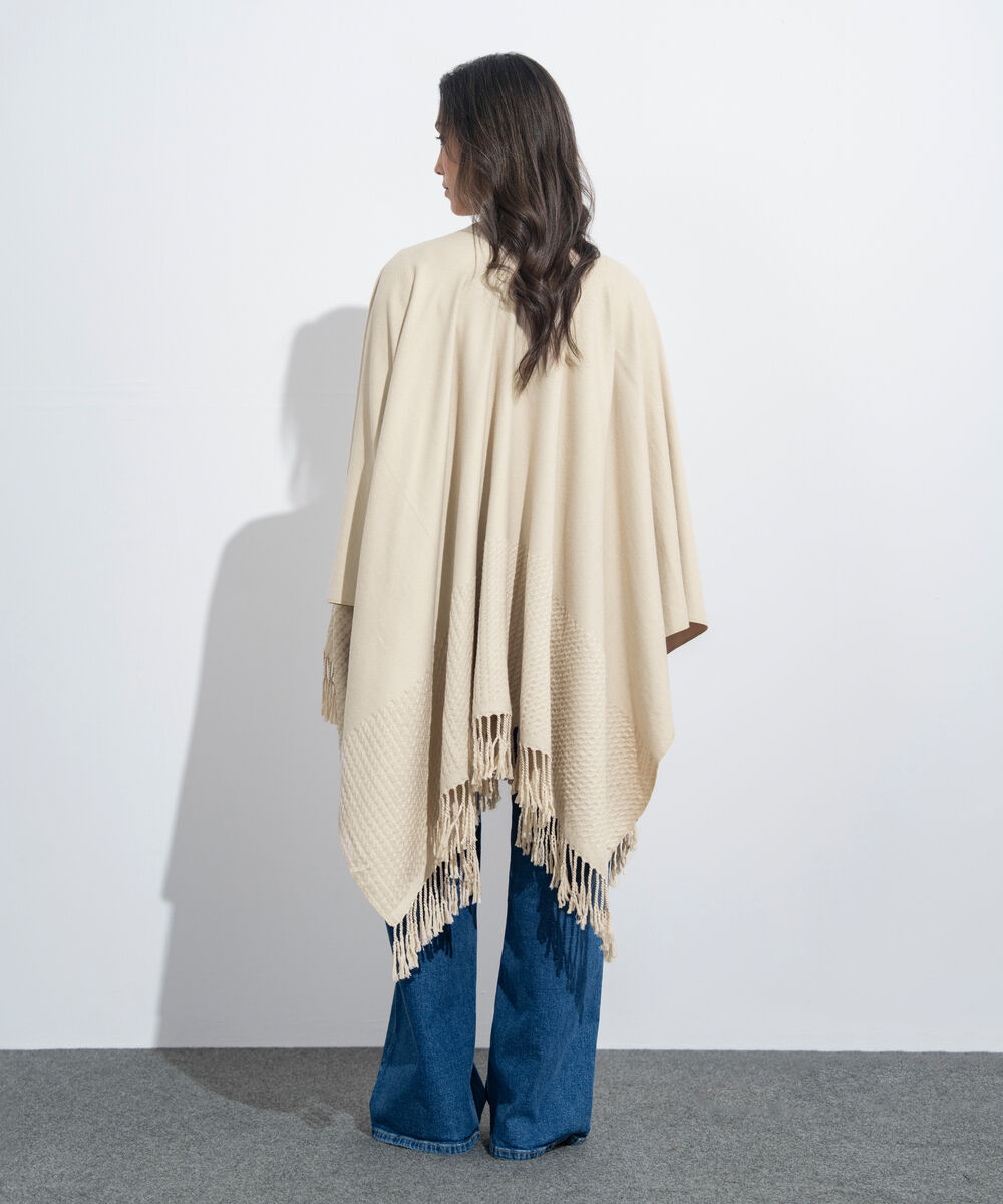 Women's Western Wear Beige Textured Cape Shawl