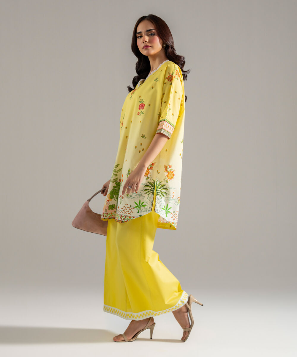 Women's RTW Lawn Printed Lime Yellow 2 Piece Suit