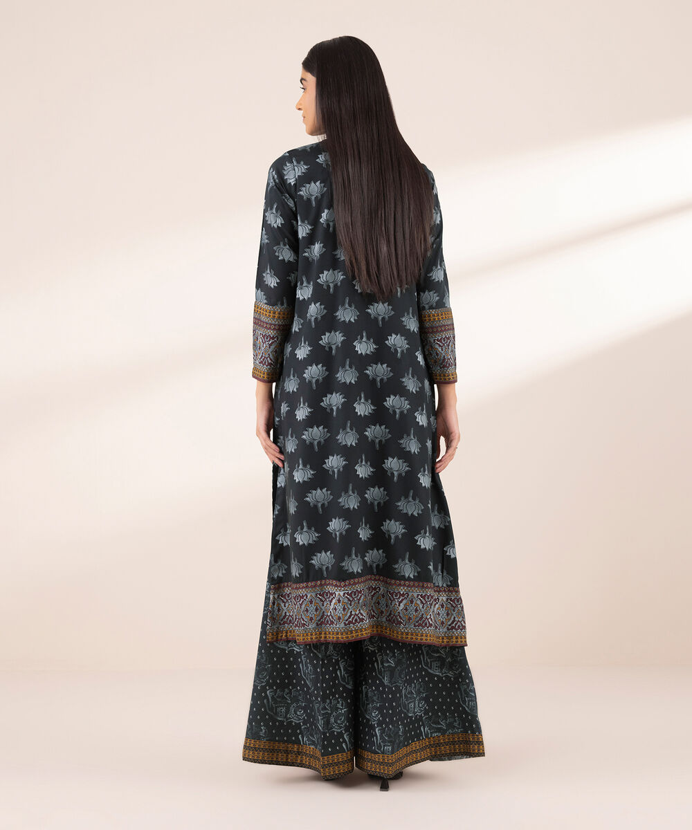 Women's RTW Arabic Lawn Black Printed A-Line Shirt