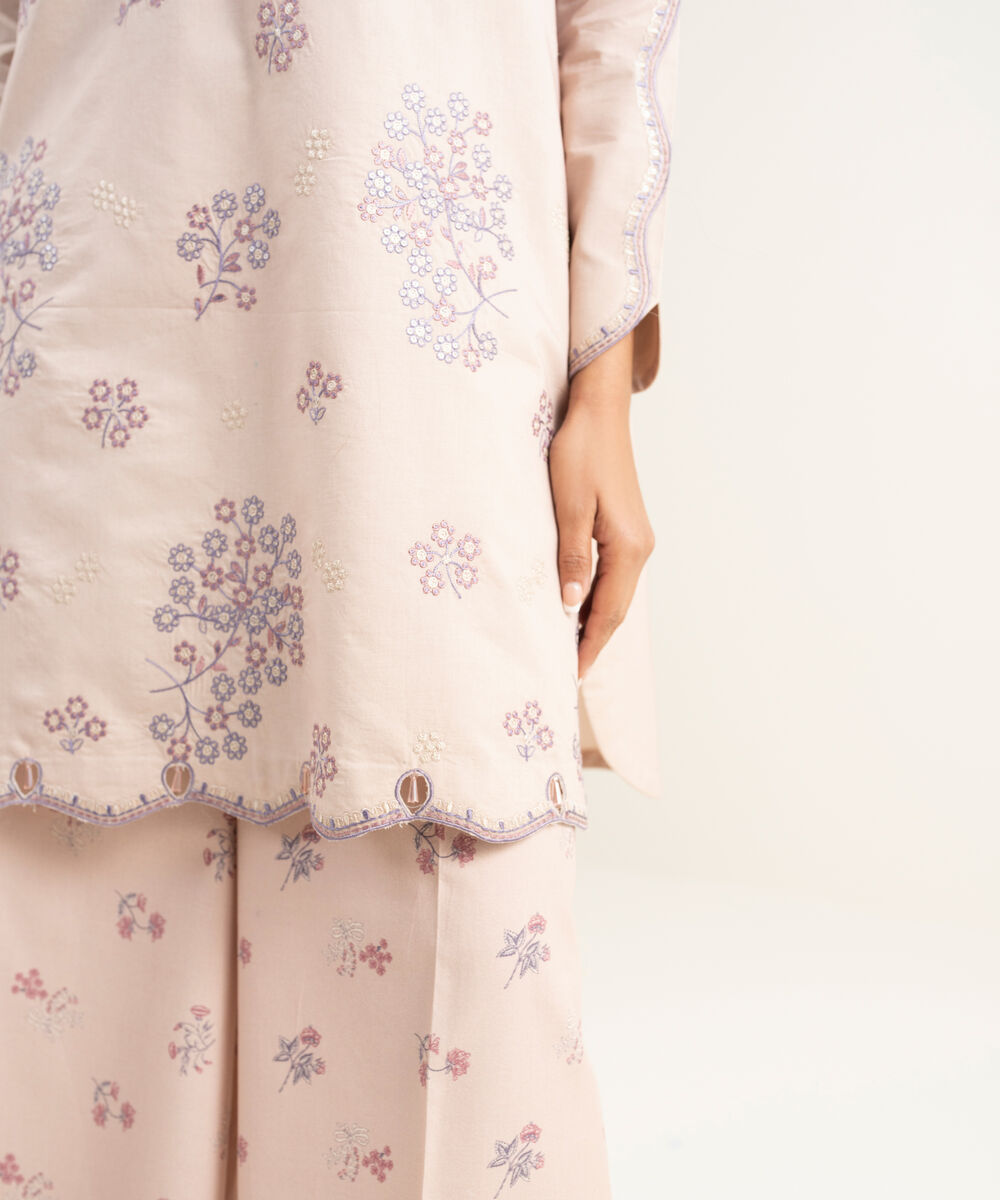 Women's Unstitched Lawn Embroidered Pink 3 Piece Suit