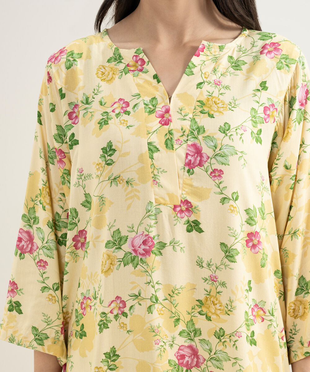 Women's RTW Arabic Lawn Printed Yellow 2 Piece Suit