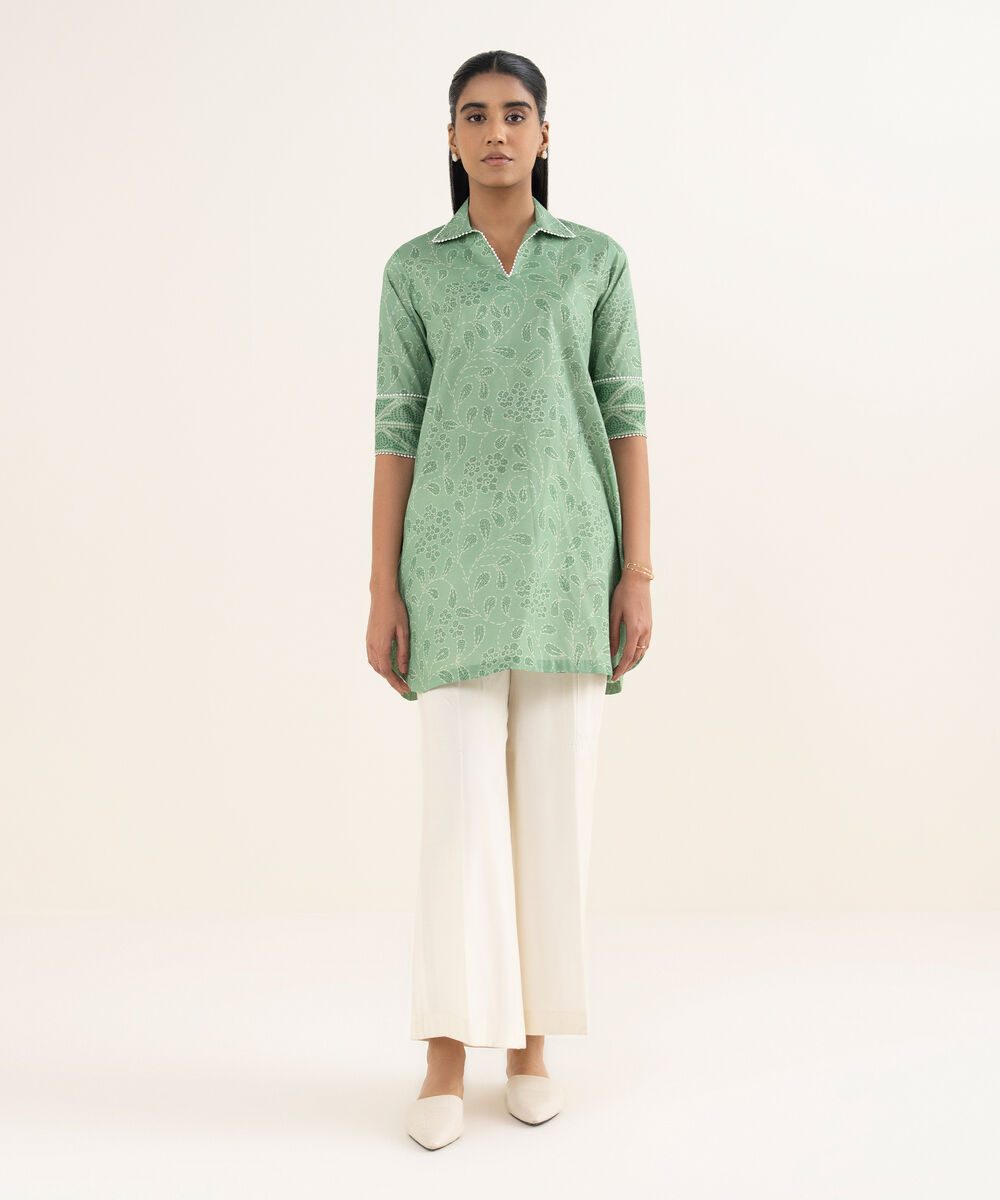 Women's Unstitched Lawn Printed Green Shirt