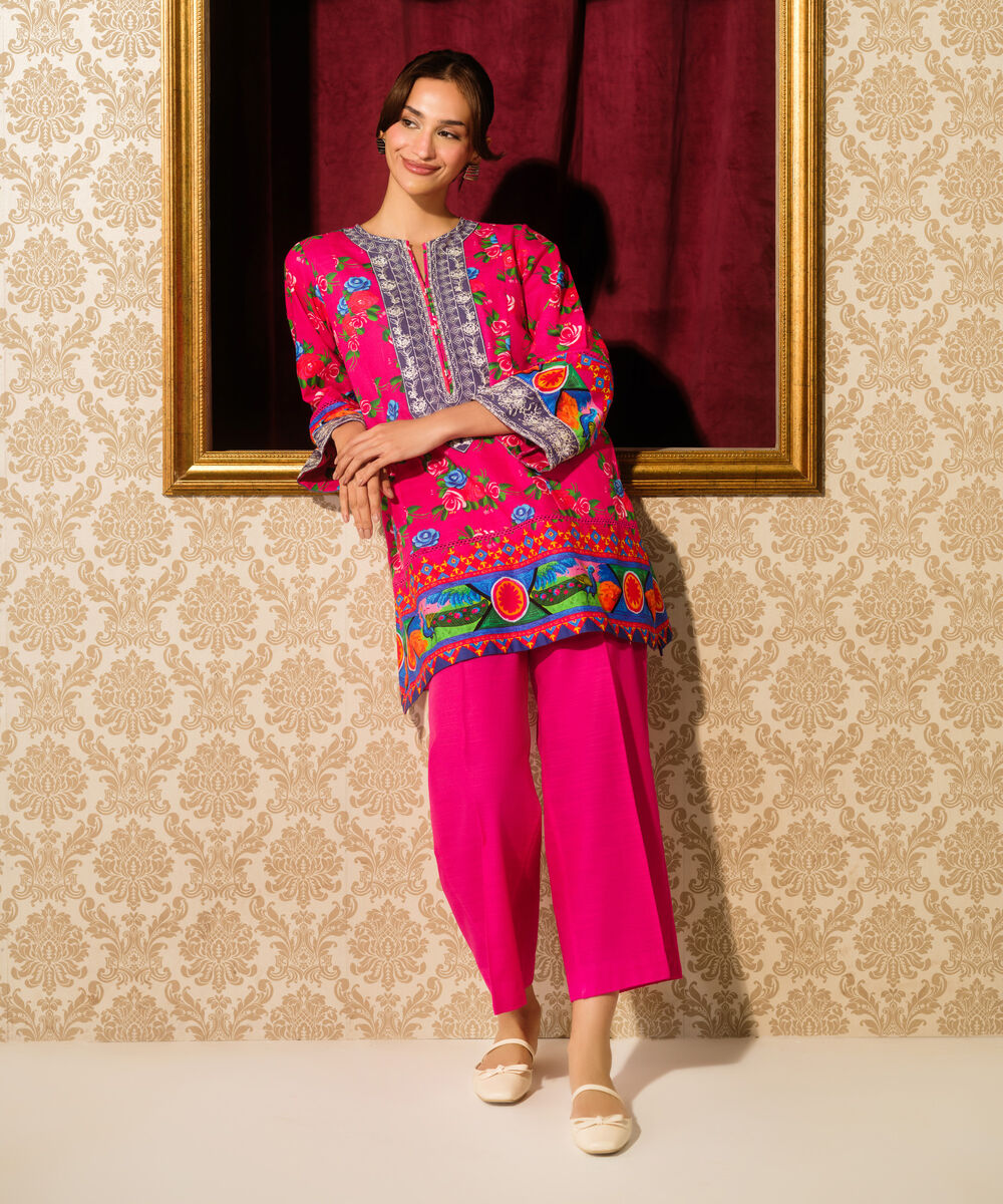 Women's RTW Light Khaddar Embroidered Pink Straight Shirt