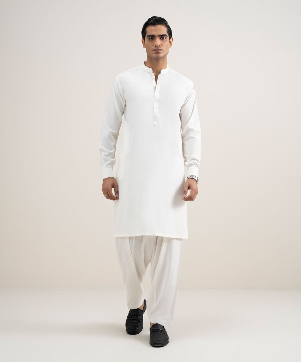 Men's Stitched Premium Wash & Wear Off White Suit