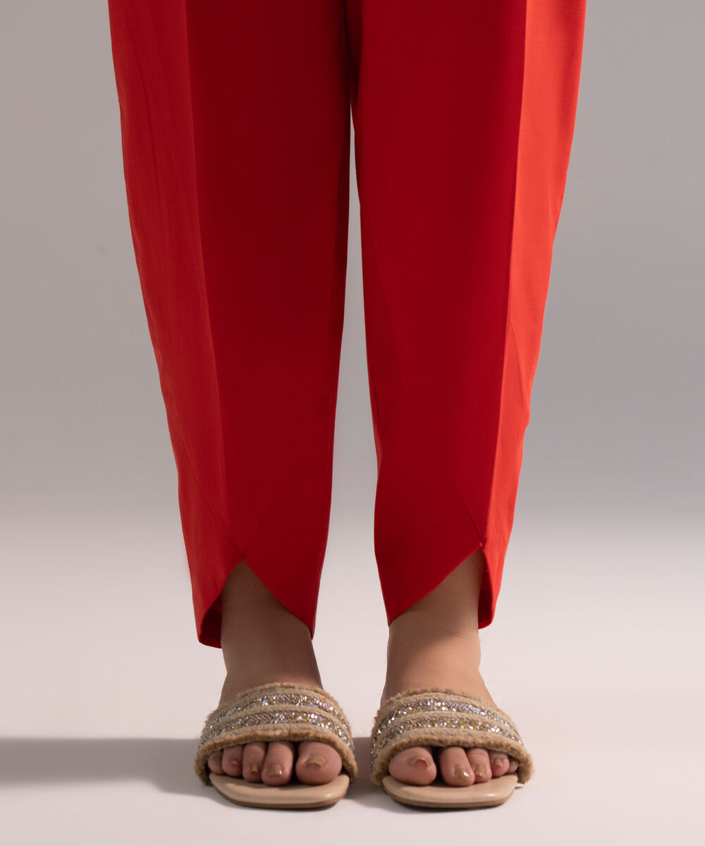 Women's RTW Cambric Solid Red Skinny Shalwar