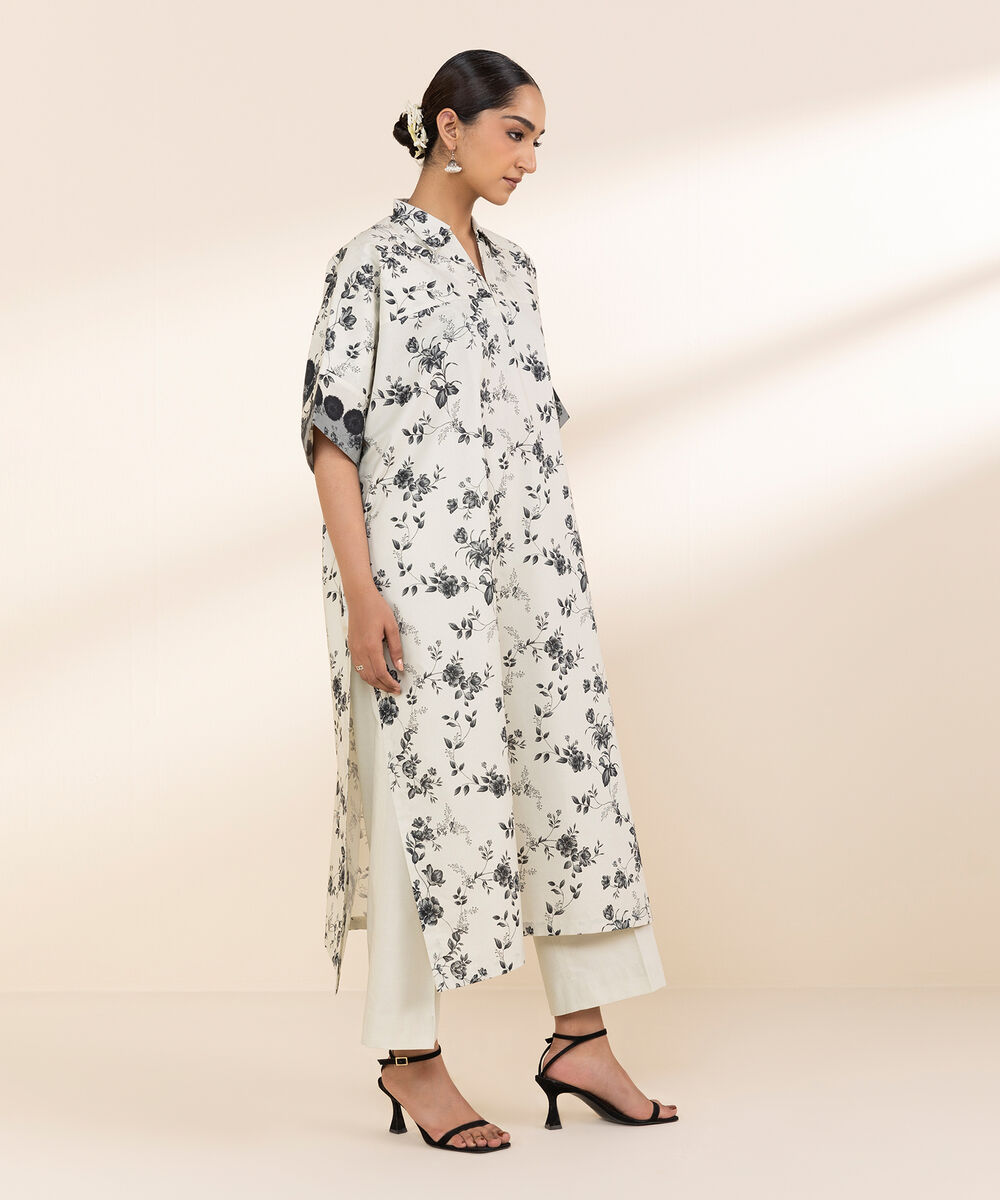 Women's Unstitched Lawn Printed White Shirt