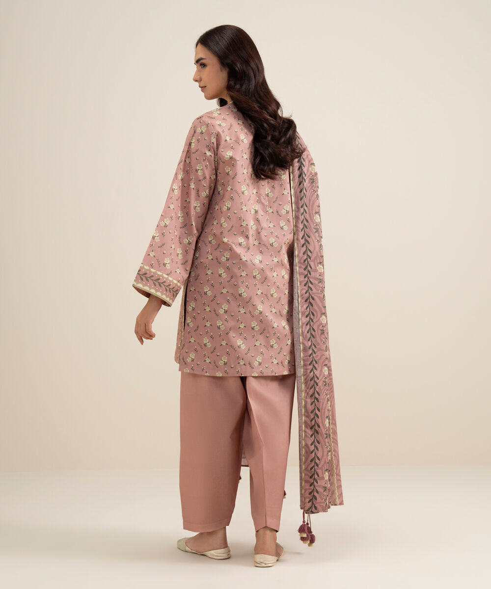Women's Unstitched Lawn Printed Tea Pink 3 Piece Suit