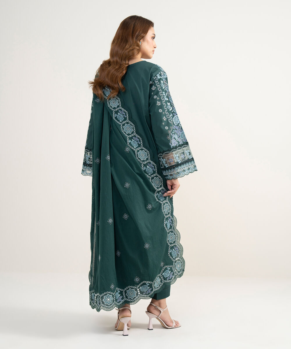 Women's Unstitched Lawn Embroidered Green 3 Piece Suit