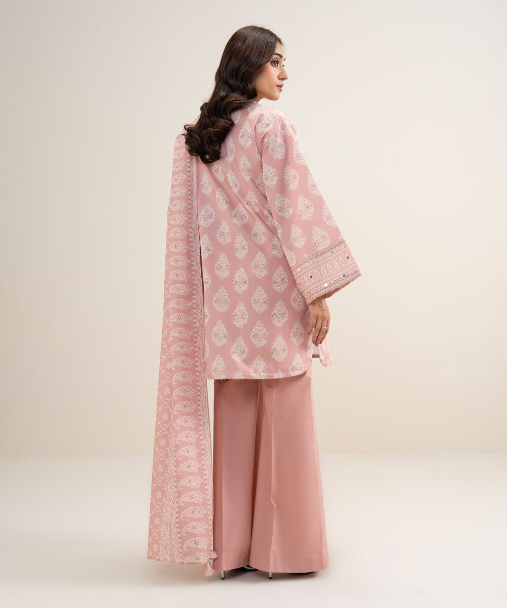 Women's Unstitched Lawn Embroidered Tea Pink 3 Piece Suit