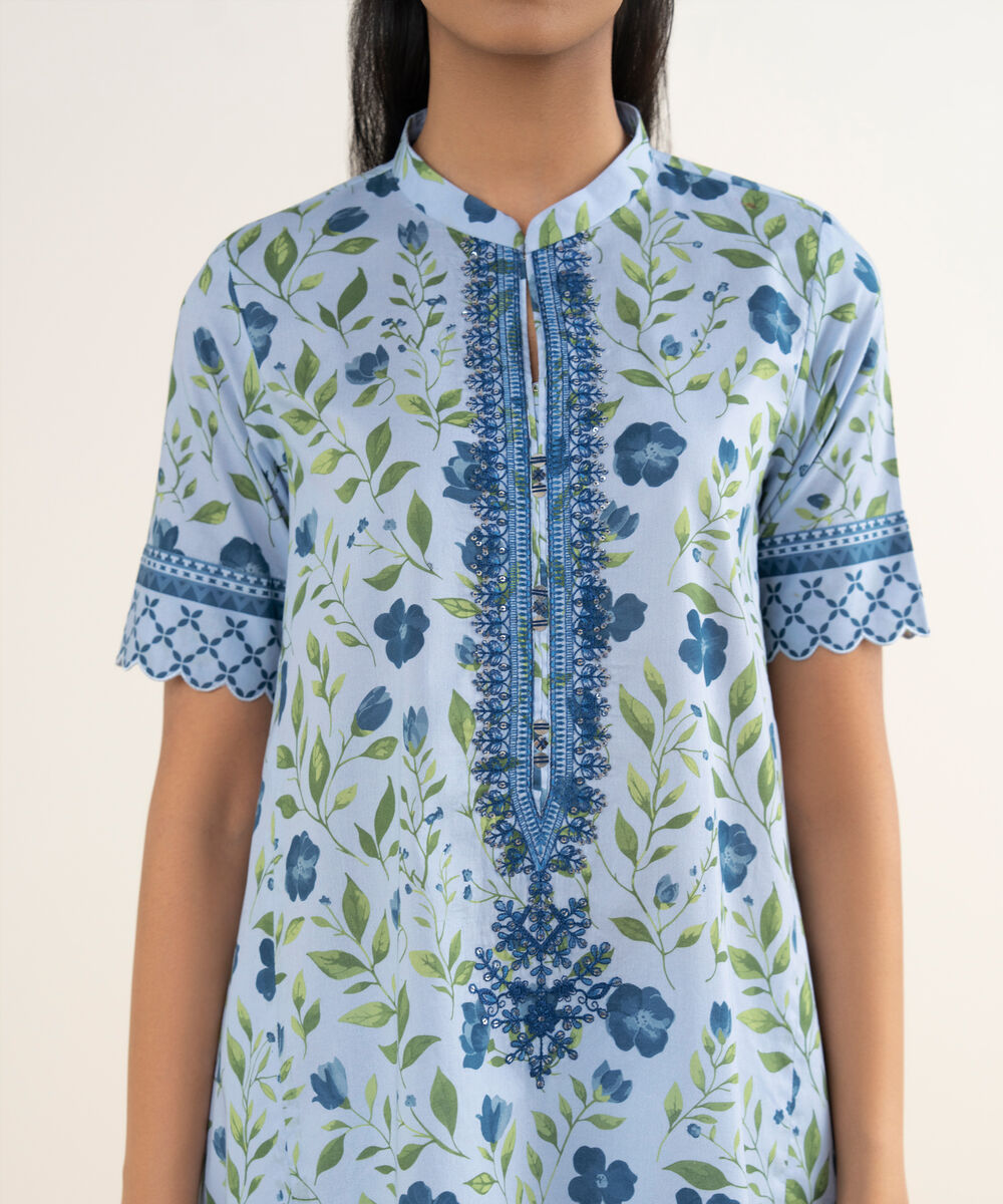 Women's Unstitched Lawn Embroidered Blue 3 Piece Suit