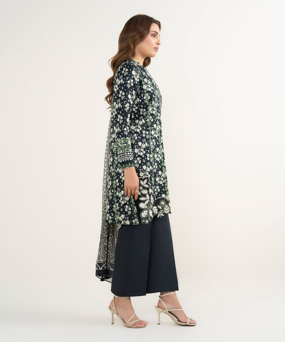 Women's Unstitched Lawn Embroidered Black 3 Piece Suit