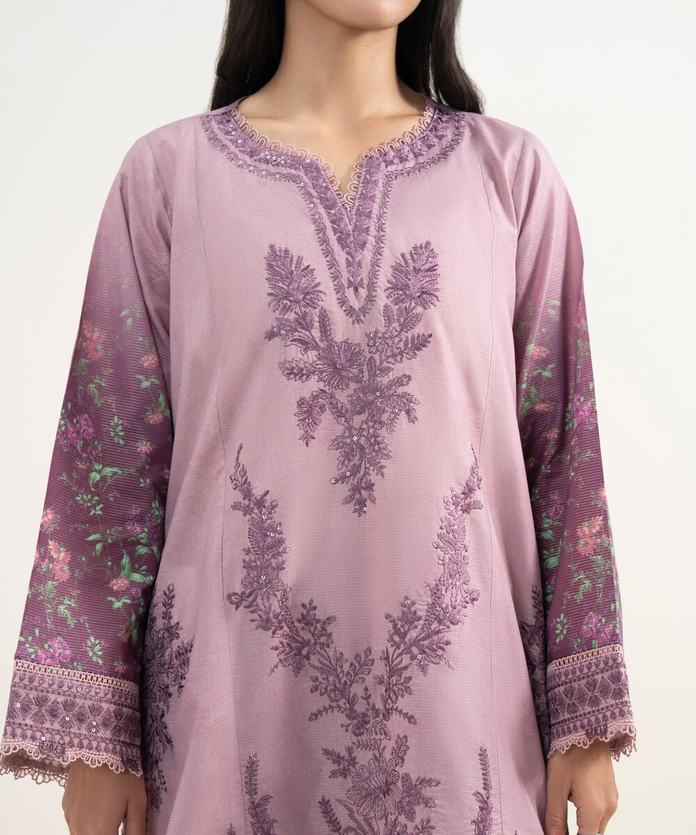 Women's RTW Zari Lawn Embroidered Lilac 2 Piece Suit