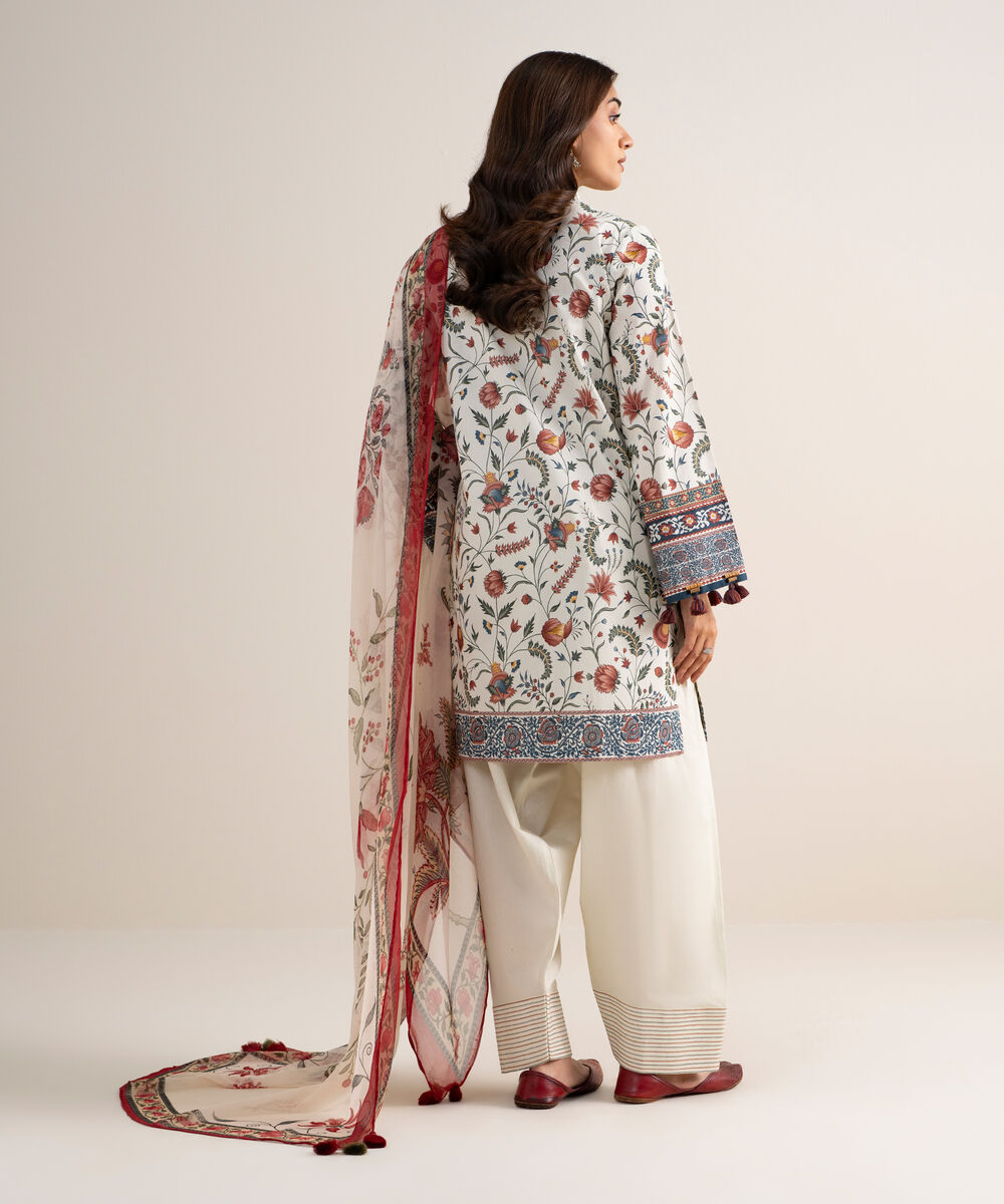 Women's Unstitched Lawn Printed Off White 3 Piece Suit
