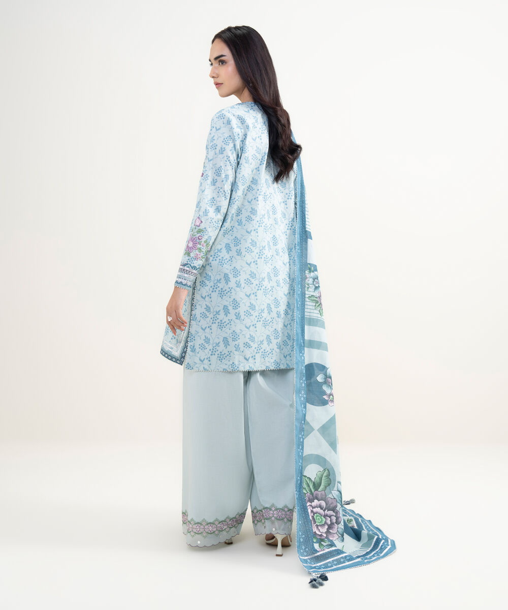 Women's Unstitched Lawn Embroidered Blue 3 Piece Suit