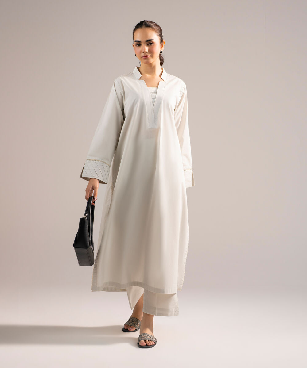 Women's RTW Poplin Solid Grey A-Line Shirt