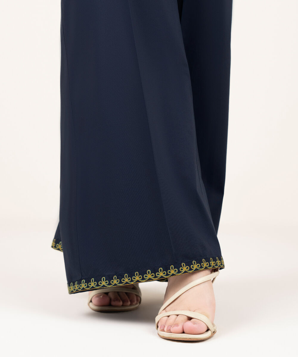 Women's RTW Cotton Embroidered Blue Flared Pants