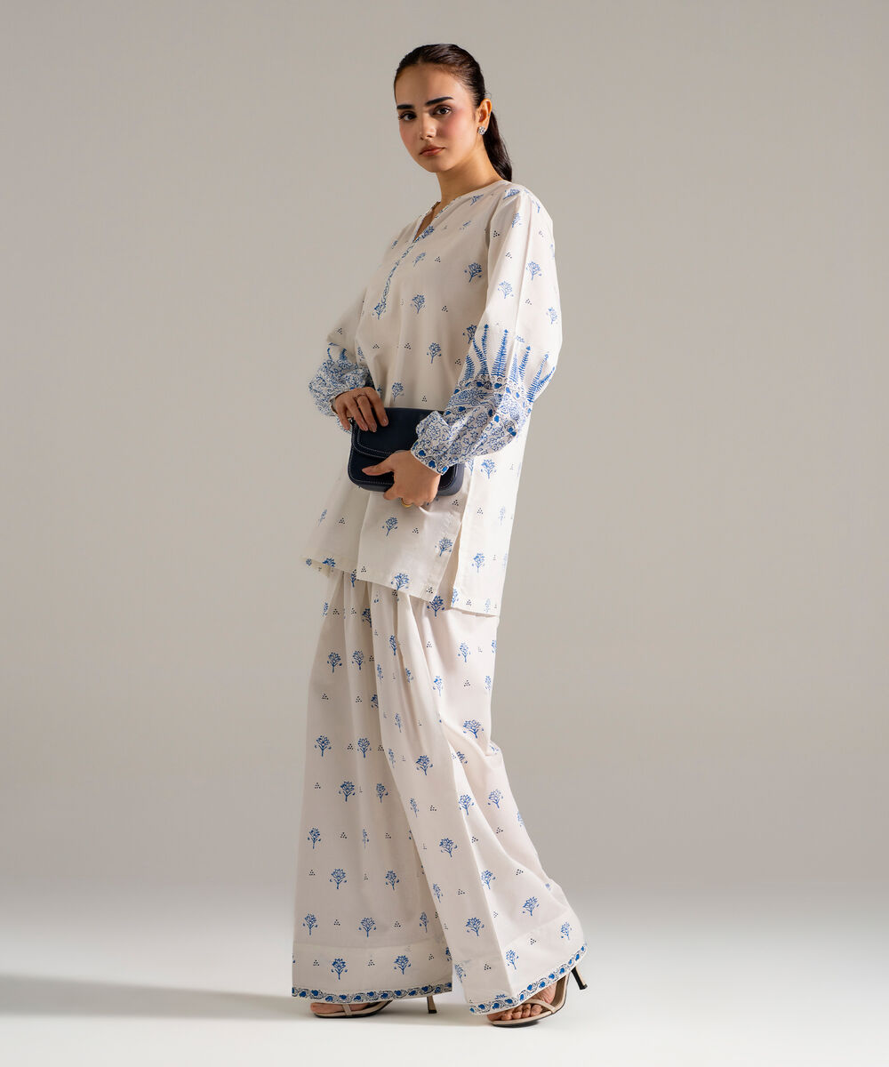 Women's RTW Lawn Printed White Straight Shirt