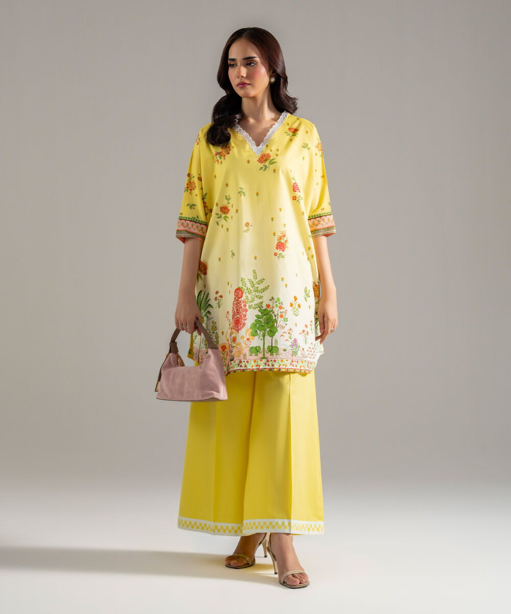 Women's RTW Lawn Printed Lime Yellow 2 Piece Suit