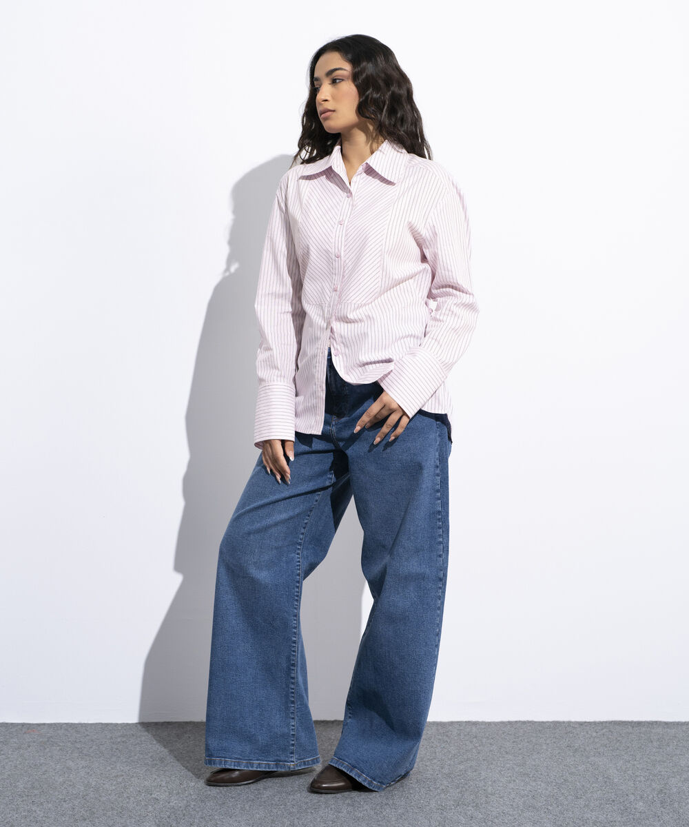 Women's Multi Striped Poplin Button Through Shirt