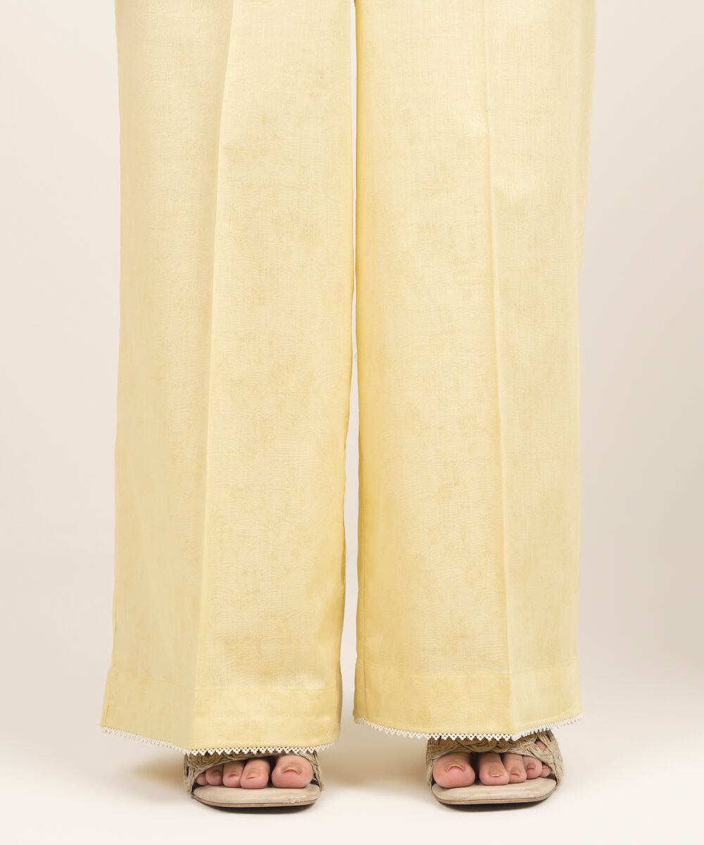 Women's RTW Self Jacquard Solid Yellow Culottes