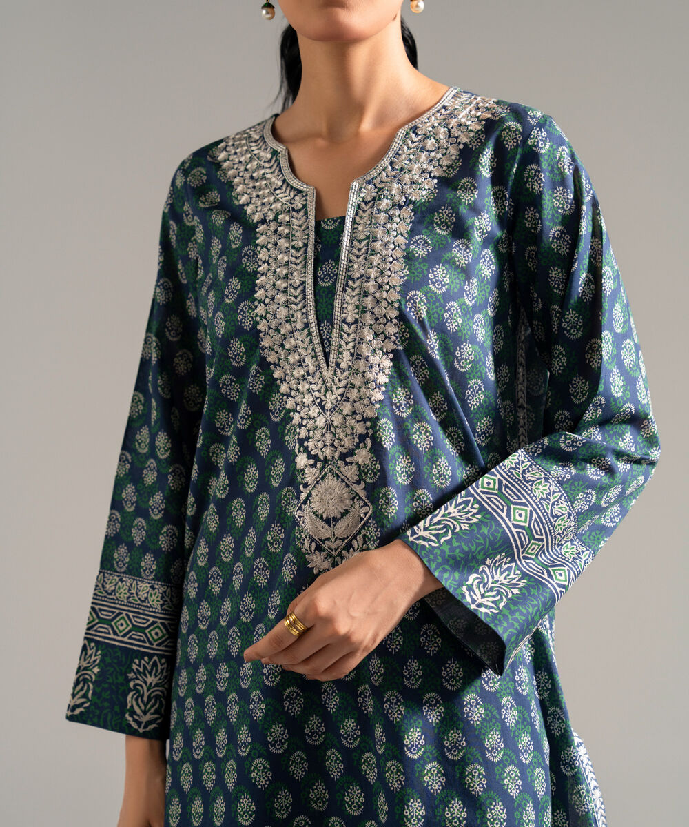 Women's RTW Lawn Embroidered Blue 3 Piece Suit