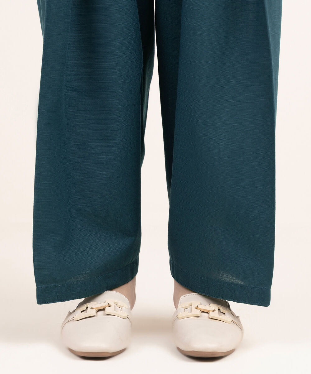 Women's RTW Cambric Green Solid Straight Pants
