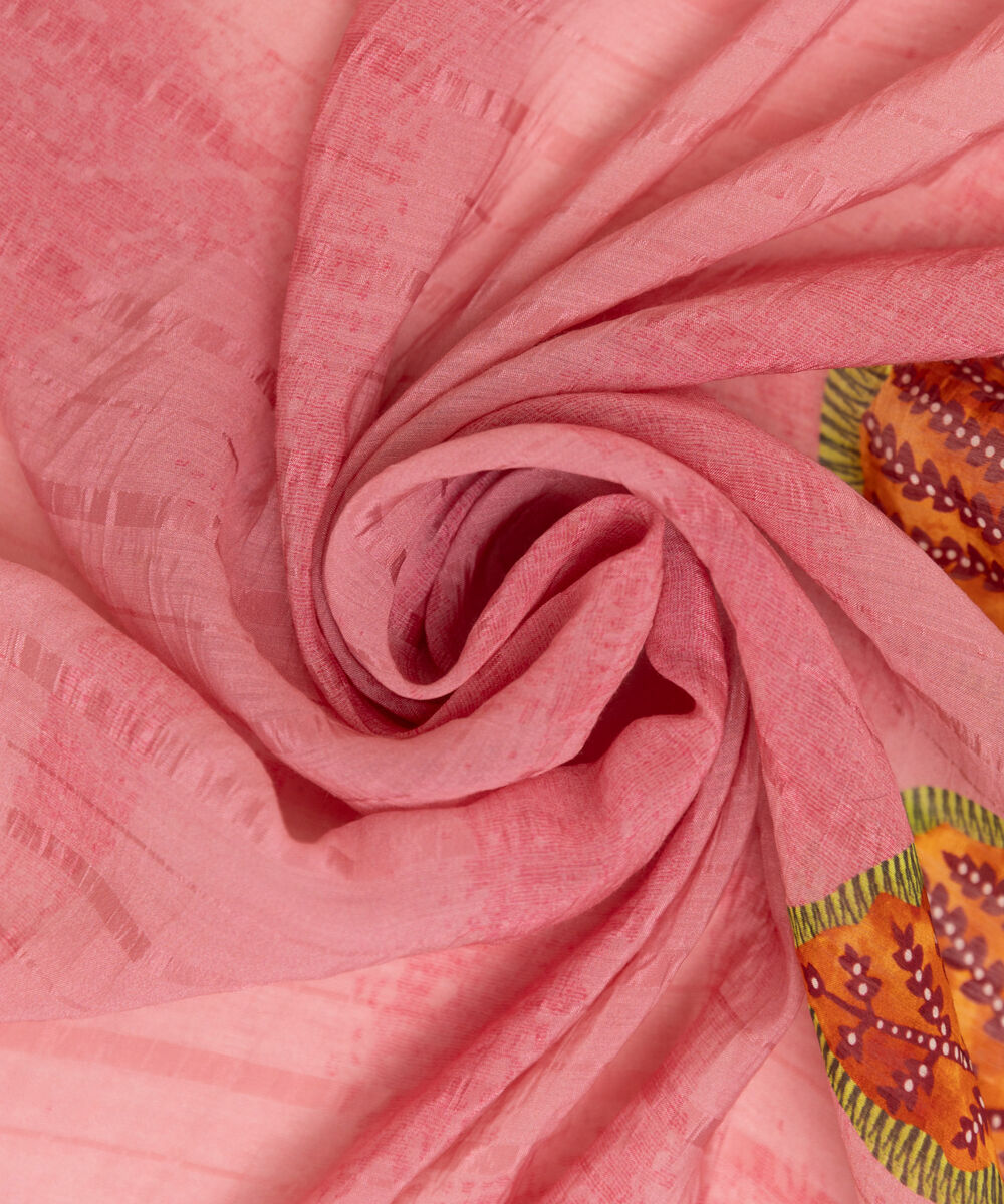 Tussar Silk Pink Printed Dupatta