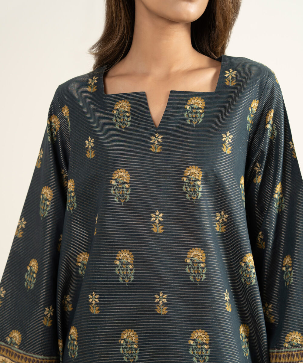 Women's Unstitched Zari Lawn Printed Black 3 Piece Suit