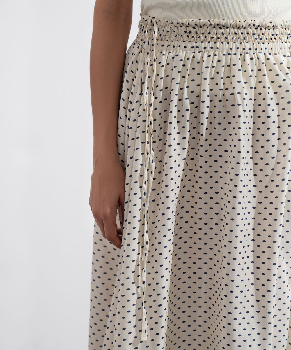 Women's Western White And  Black Polka Dots Smocked Skirt