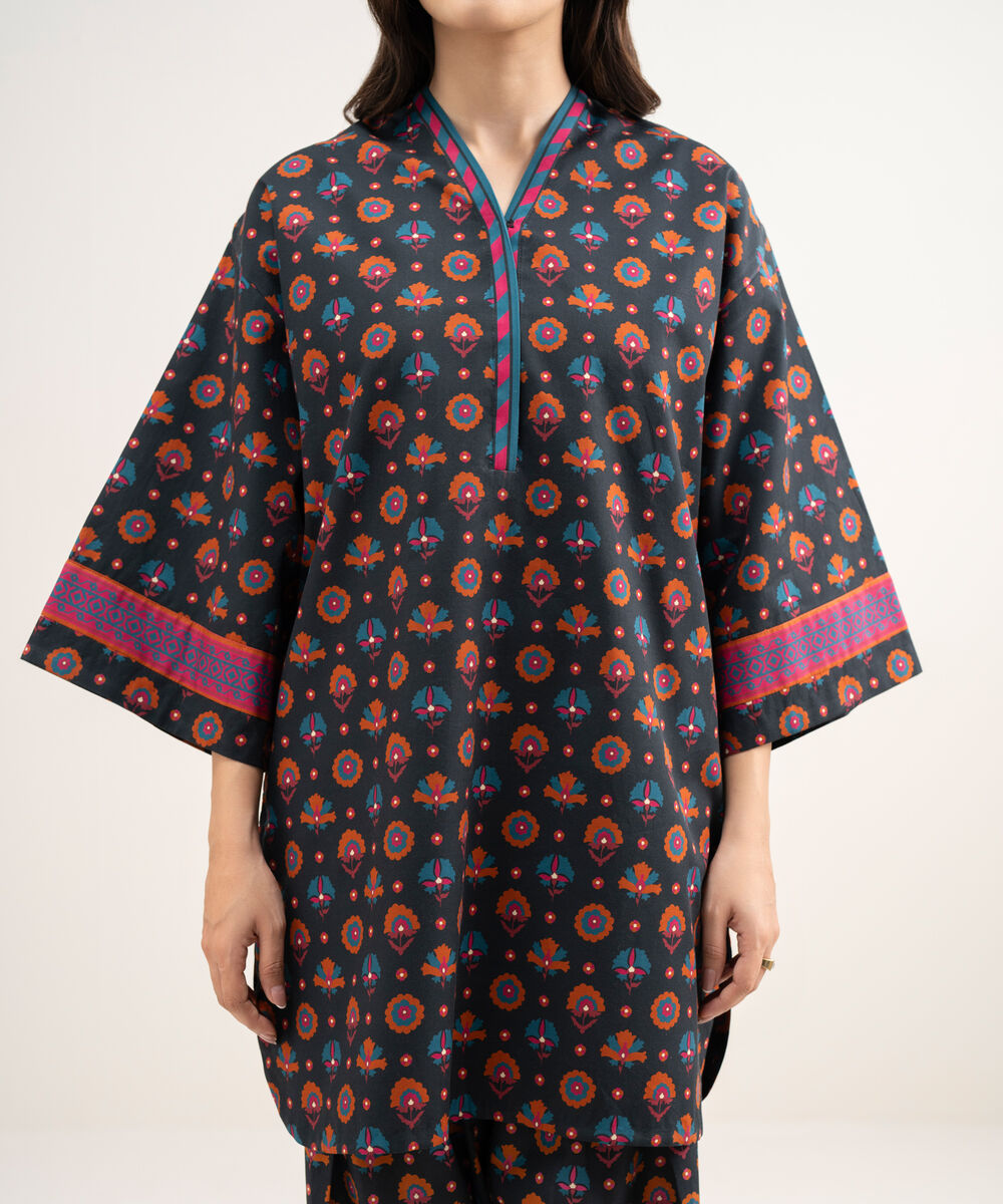 Women's Unstitched Lawn Printed Black 2 Piece Suit