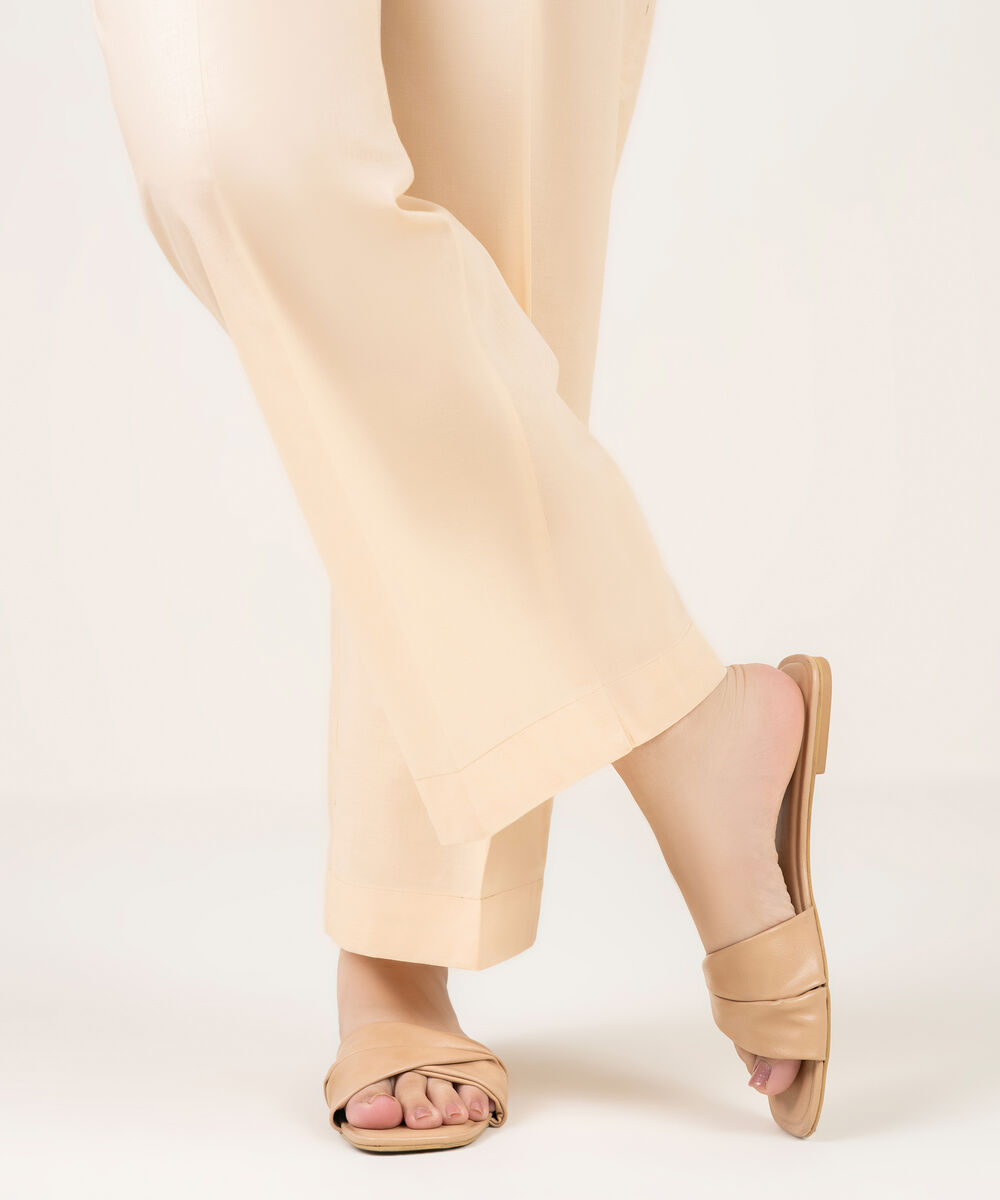 Women's RTW Cambric Solid Peach Straight Pants