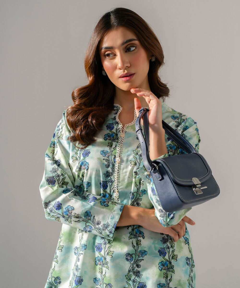 Women's RTW Cambric Printed Off White Straight Shirt