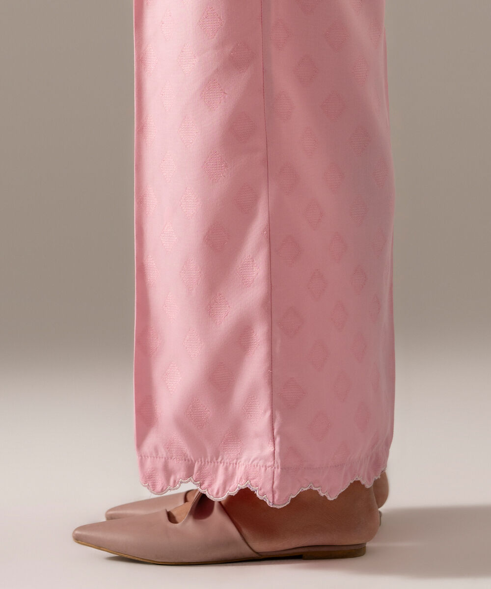 Women's RTW Poly Viscose Jacquard Solid Pink Culottes