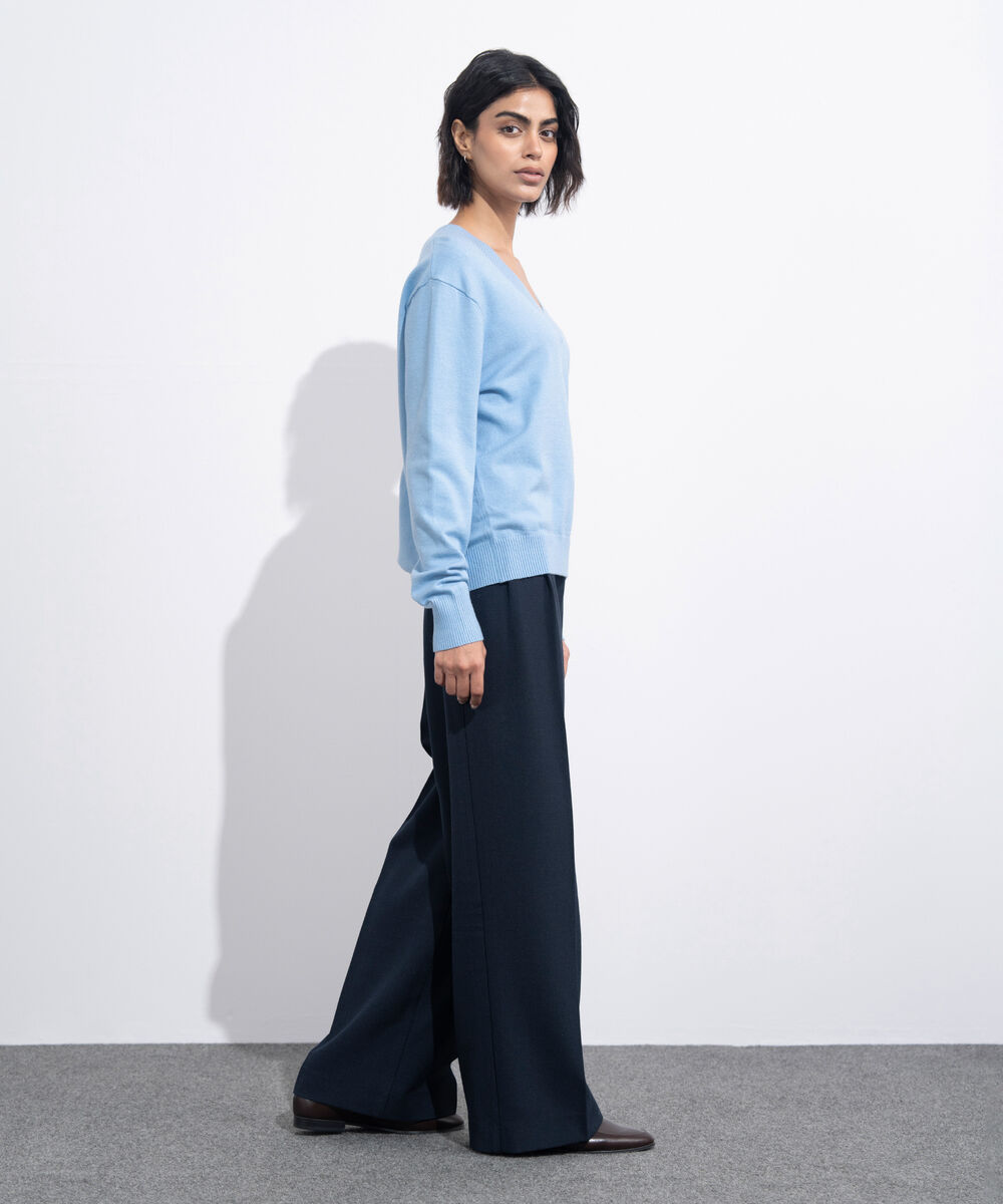 Women's Western Wear Light Blue V-Neck Knit Sweater