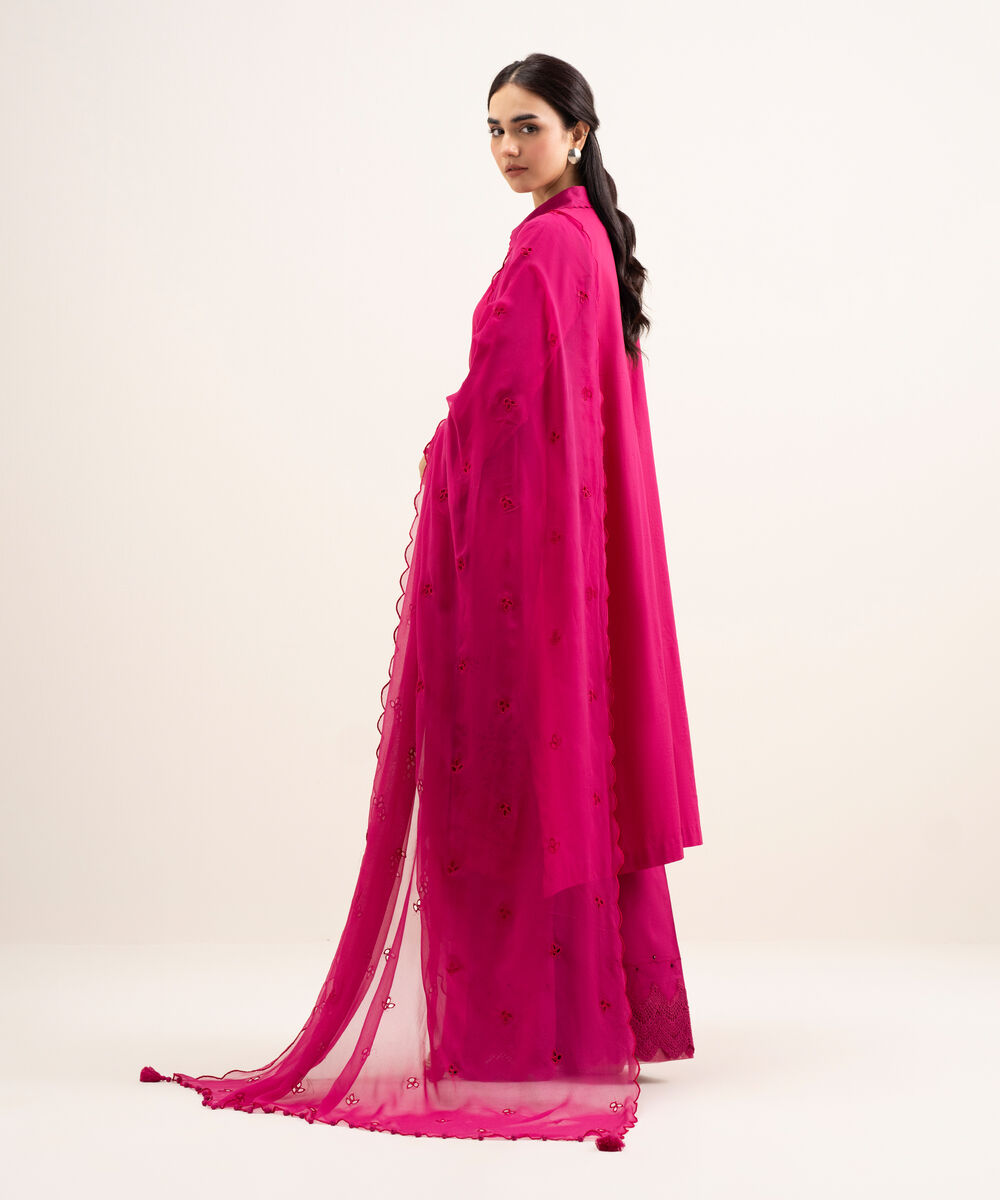 Women's Unstitched Textured Lawn Embroidered Pink 3 Piece Suit