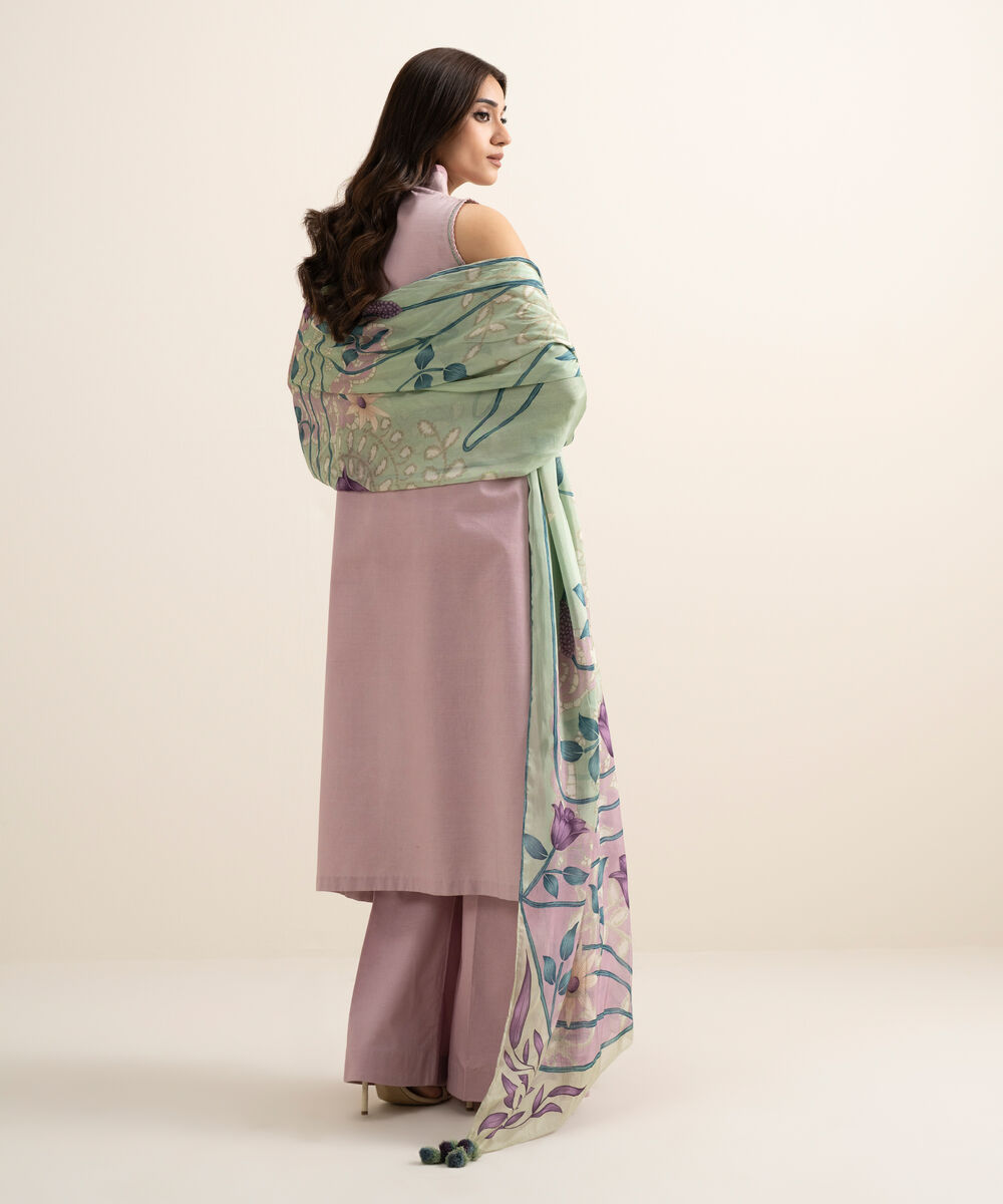 Women's Unstitched Textured Lawn Embroidered Pink 3 Piece Suit