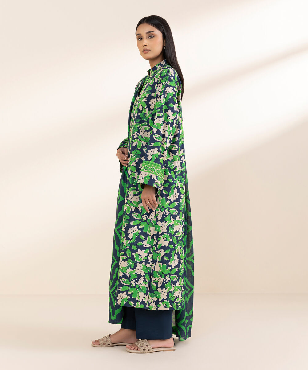 Women's Unstitched Lawn Printed Green 2 Piece Suit