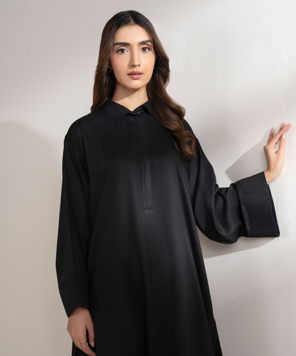 Women's RTW Bedford Solid Drop Shoulder Black Shirt